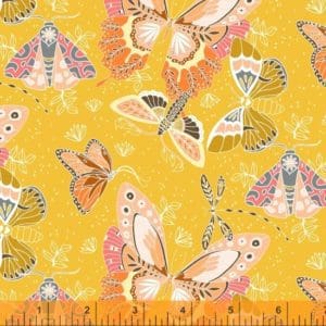 hand drawn and watercolour moths on a yellow background