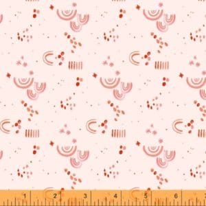 hand drawn rainbow, dots and stripes on a blush background